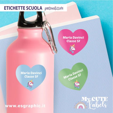 Etichette adesive cuore scuola personalizzate