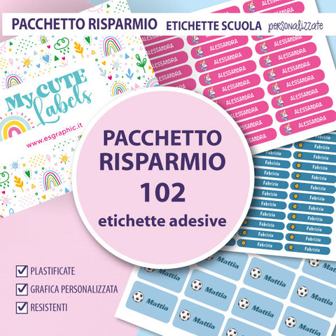 Pacchetto risparmio Etichette scuola con nome 