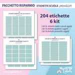 Pacchetto risparmio 204 Etichette scuola tema personalizzato